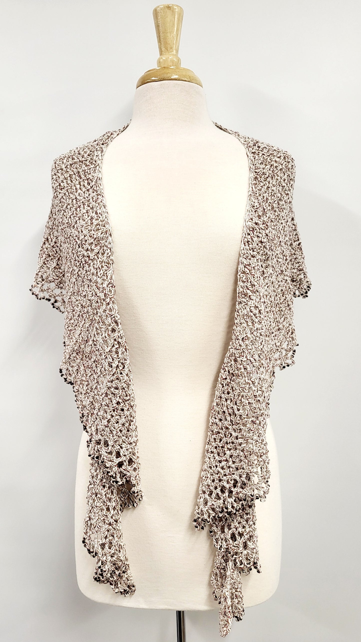 MPA - Châle Florescence tricoté au crochet, beige et bourgogne